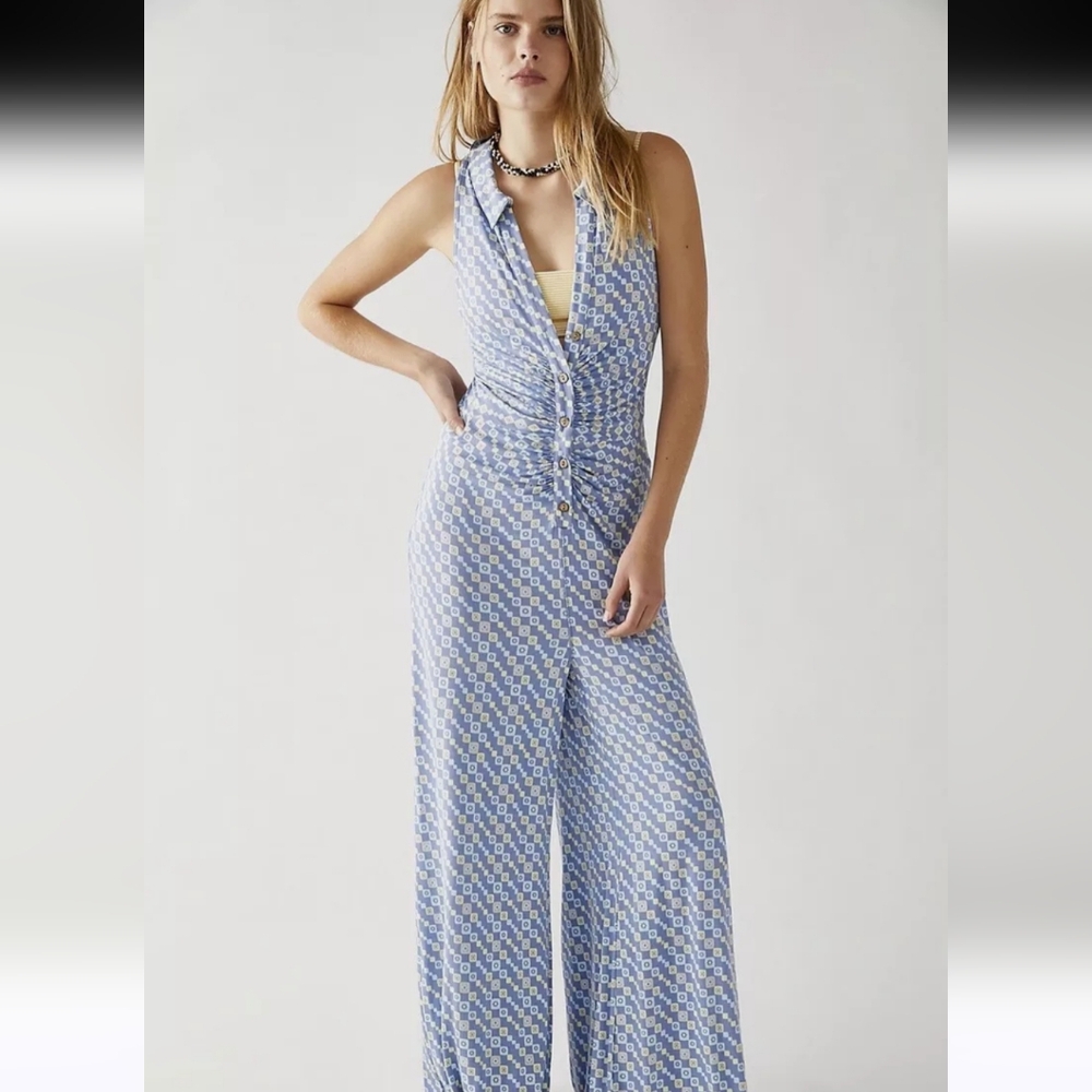Free People Shayla Halter Jumpsuit Size Small Blue